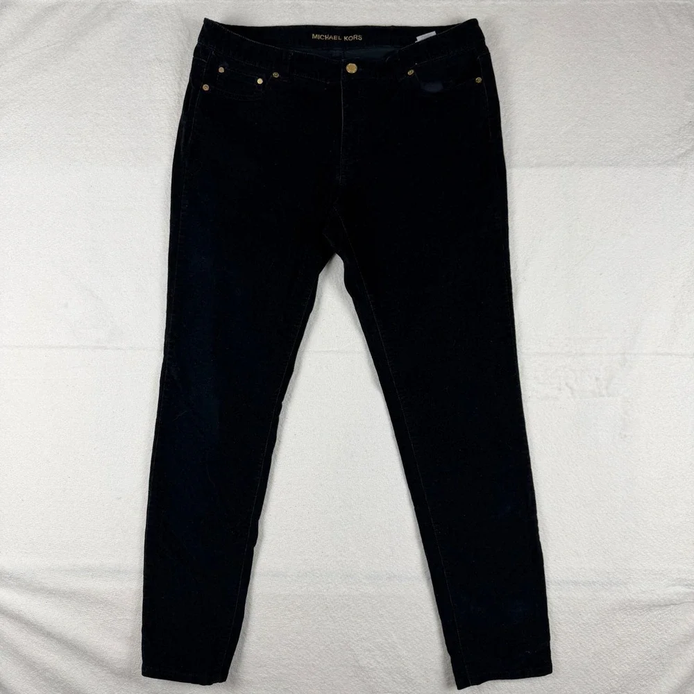 Michael Kors Black Corduroy Skinny Pants‎ Gold Hardware Womens Size 14 36x28